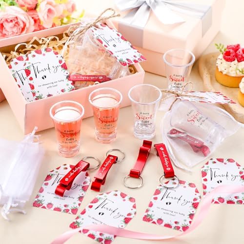 50 Sets Baby Shower Favors Shot Glasses Keychain Gifts, Strawberry, Red - Image 6