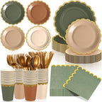 Mimorou 169 Pcs Sage Green and Brown Plates Napkins Cups Flatware Set by Mimorou