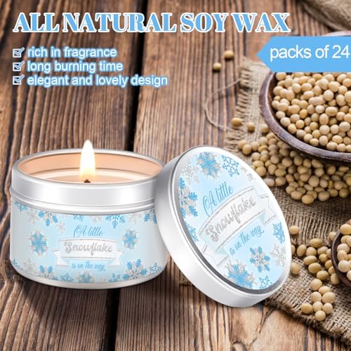 MTLEE 24 Pcs Baby Shower Candle, Snowflakes, Blue, 1.2 oz - Image 3