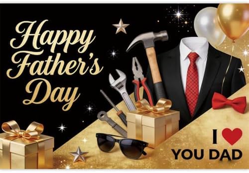 20x10ft Fathers Day Backdrop Repair Tools I Love You Dad Decorations Background Black Suit Tie Fathers Day Banner Backdrop Happy Father's Day Family Party Birthday Party Banner Photo Booth - Image 4