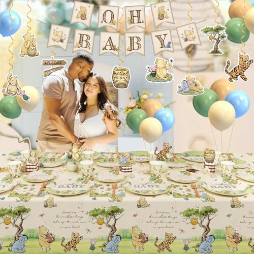 Neutral Classic Winnie Bear Baby Shower Decorations Plates Set - Image 3