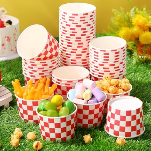 Zopeal 50 Count Red and White Checkered Ice Cream Cups Disposable Race Car - Image 2