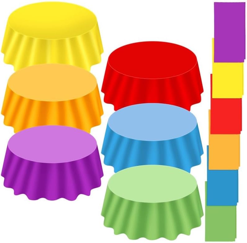 Ganeen 12 Pcs Colorful Tablecloth Neon Party Decorations 84 Inch Round - Image 2