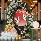 Arch Backdrop 6.6 Ft, Cherry Blossom Spandex Stretch Fitted Arch Cover, Round Top Chiara Arches Stand Backdrop Cover for Wedding Birthday Party Baby Shower Harmony Crane Red Moon Paper Fan - Image 2