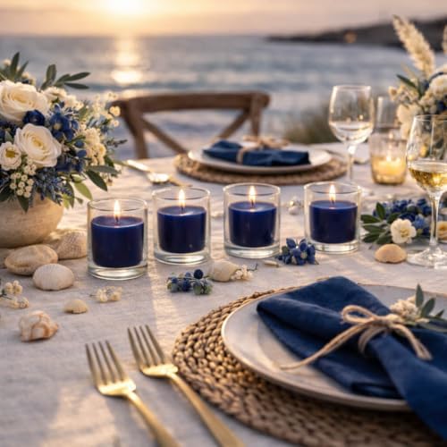 Set of 72 Richland Votive Candles Navy Blue Unscented and 72 Clear Glass Eastland Votive Holders - Image 3