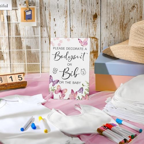 Roowest 35 Pcs Baby Shower Bibs Game with Bib Bodysuit Marker, Butterfly - Image 4