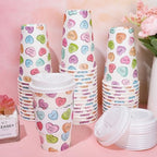 Whaline 50 Pcs Valentine's Day Disposable Coffee Cups with Lids and Sleeves Colorful Conversation Heart Paper Drinking Cups for Wedding Anniversary Party Supplies - Image 4