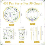 400 Pcs Sage Green Plate and Napkin Party Supplies, Purple, Mild - Image 3
