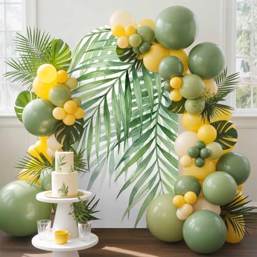 Palm Leaf Arch Backdrop Cover 6.6 FT, Country Watercolor Sage Green Palm Leaf Wedding Arch Cover Stretchy Backdrop Stands Covers for Birthday Party Ceremony Banquet Decor - Image 3