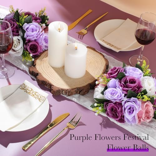 Hotop 12 Pcs Silk Rose Flower Balls,Fantasy Violet - Image 5