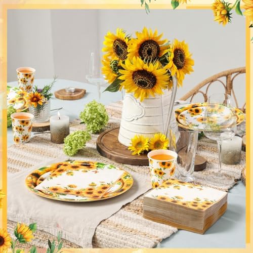 Sunflower Party Decorations, Paper Plates Napkins Cups Serve 50, Yellow - Image 6