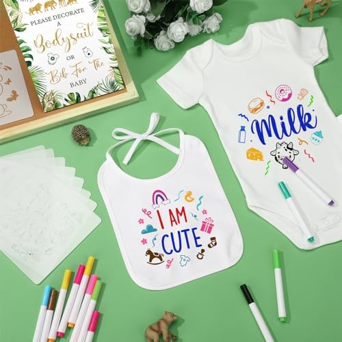Panitay 100 Pcs White Baby Bodysuits Bibs Kit 25 Guests, Safari Animal - Image 3