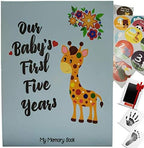 Novarena First 5 Years Baby Memory Book Journal Scrapbook 48 Pack Monthly Milestones Stickers & Clean-Touch Baby Safe Ink Pad by Novarena