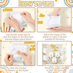 Ctosree 31 Pcs Here Comes the Sun Theme Baby Shower Diaper Game 1 Diaper Baby Shower Game Board 7 Diapers 10 Plastic Balls 1 Organza Bag for Bridal Games Boy Girl - Image 4
