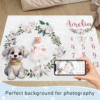 Personalized Baby Milestone Blanket for Boys Girls Baby Month Blanket- First Year Calendar Monthly Growth Chart - White Dog Print Halloween Birthday Gifts for Infant Todder - Image 2