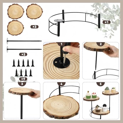 Chunful Staircase 3 Tier Round Natural Wood Cupcake Dessert Stand, Cup Cake Tower Stand Holder, Wooden Cake Display Tiered Centerpiece for Party, Birthday, Wedding, Baby Shower, Holiday Decoration - Image 5