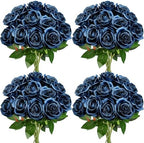 48 PCS Navy Blue Roses Artificial Flowers, Silk by DIYDOFUN
