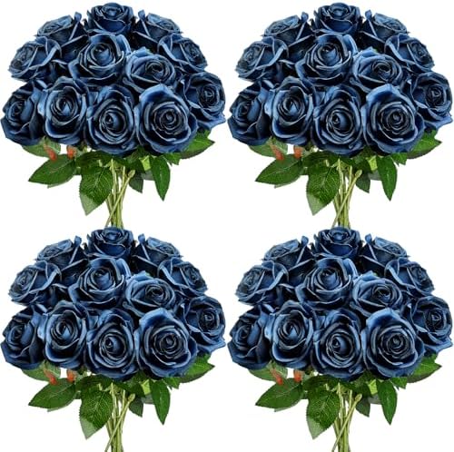 48 PCS Navy Blue Roses Artificial Flowers, Silk by DIYDOFUN