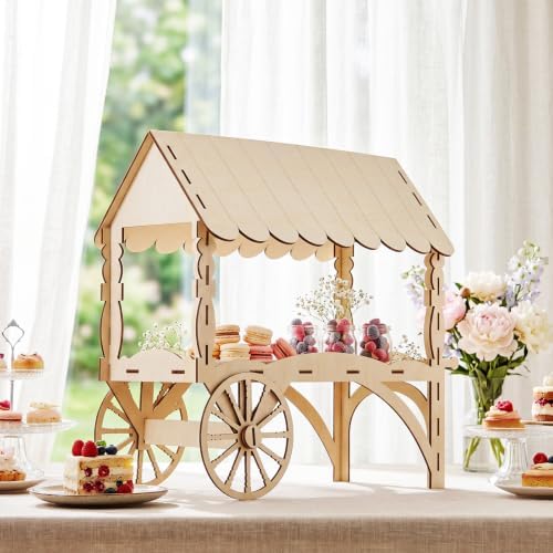 Wenqik 2 Pcs Dessert Table Display Mini Dessert Cart with Wheels for Parties Natural Wooden Candy Display Sweet Stall 16" Cupcake Stand Candy Cart for Weddings Baby Shower Birthday Party Centerpieces - Image 5