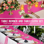 Tudomro 16 Pack White and Hot Pink Plastic Tablecloths Satin Runner Set - Image 5