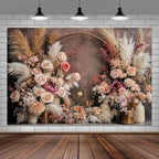 12x10ft Bohemian Floral Wedding Backdrop Retro Boho Flowers Pampas Grass Curtain Photography Background Bridal Shower Anniversary Birthday Baby Shower Pregnancy Party Decoration Photo Banner - Image 2