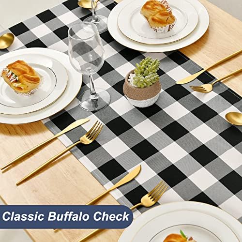 Hiasan Buffalo Plaid Table Runner Black and White 14W x 72L, 1 Piece - Image 2