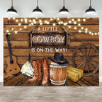 12x6ft Baby Shower Backdrop A Little Cowboy is on The Way Photography Background Wild West Rustic Wooden Board Hat Boot Kid Birthday Party Banner Decorations Newborn Parties Photo Booth Prop by ASDCXZ