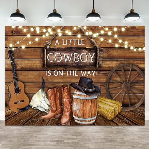 12x10ft Baby Shower Backdrop A Little Cowboy is on The Way Photography Background Wild West Rustic Wooden Board Hat Boot Kid Birthday Party Banner Decorations Newborn Parties Photo Booth Prop by ASDCXZ