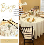 Showgeous 120 Inch Beige Round Tablecloths, Polyester Table Covers - Image 3