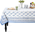 Ridhi Block Print Coastal Blue Rectangle Cotton Tablecloth 160" x 72" Reusable Table Cover Decorative Everyday Use for Dining, Farmhouse, Home Gift for Spring, Easter, Valentine by Ridhi