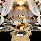 GATHER 350PCS Black Plastic Plates with Gold Rim for Wedding Party - Image 4