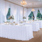 White Table Cloths 8 Foot Rectangle Stretch Ruffle Tulle Tablecloth Spandex Fitted Table Cover for 8 Foot Tables White Tulle Table Skirts Rectangle Tables 8ft Elastic Party Wedding Table Cloths 6Pack - Image 2
