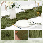 12 Pack Olive Green 10FT Cheesecloth Table Runner Rustic Gauze Cheese Cloth Table Runner for Wedding Bridal Baby Shower Table Decorations Boho Fabric Sheer Birthday Party Decor 20 x 120 Inch Long - Image 3