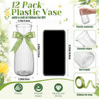 LemonRoad 12 Pcs Vintage Plastic Vases for Centerpieces Small Clear Flower Bud Vase with Sage Green Ribbon for Farmhouse Wedding Housewarming Birthday Party Rustic Home Tabletop Decoration - Image 2