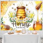 10x6.5ft Honey Bee Baby Shower Backdrop A Little Honey is on The Way Baby Shower Party Photography Background Daisy Floral Honeycomb Bee Baby Shower Decorations Banner Photo Studio Props - Image 4
