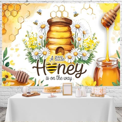 10x6.5ft Honey Bee Baby Shower Backdrop A Little Honey is on The Way Baby Shower Party Photography Background Daisy Floral Honeycomb Bee Baby Shower Decorations Banner Photo Studio Props - Image 4