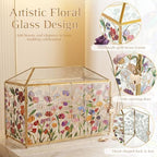 Patelai Hand Painted Floral Stained 12.6 Inch Large Wedding Glass Card Box - Image 3