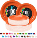 Party Solids Exquisite Orange Paper Plates Disposable Heavy Duty 200 Pcs - 100-7 & 100-9 Orange Disposable Plates for Party Heavy Duty 350 GSM for Birthday Supplies by PartySolids