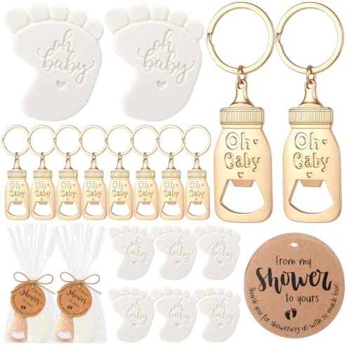 Vesici 25 Sets Baby Shower Favors for Guests Mini Handmade Footprint Scented Soap with Bottle Openers Keychains and Thank You Cards for Shower Gender Reveal Party Favors (Oh Baby) by Vesici