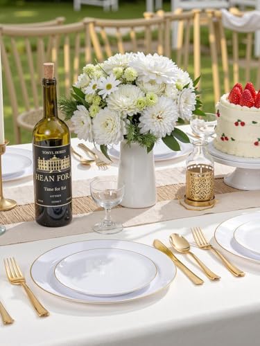WDF 300Pcs White and Gold Plastic Plates - Gold Plates Disposable - Disposable Dinnerware Include 50 Dinner Plate 50 Dessert Plate 150 Cutlery 50 9oz Cups for Wedding/Birthday/Party/Thanksgiving - Image 4