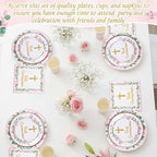 Pickmesh 250 Pcs Pink First Holy Communion Disposable Tableware Set God Bless Baptism Disposable Paper Plates Napkins and Cups for Girls Christening Celebration Baby Shower Religious Supplies Serve 50 - Image 4