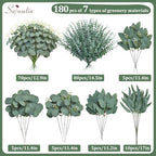 Serwalin 180 Pcs 7 Kinds Mixed Artificial Eucalyptus Stems Faux Greenery - Image 2