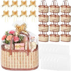 Reallnaive 12 Set Gift Basket Empty Woven Bamboo Storage Baskets with Clear Gift Bags Pull Bows Ribbon Foldable DIY Gifts Basket Kit with Handle for Baby Shower Housewarming by Reallnaive