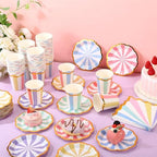 Yungyan 216 Pcs 72 Guests Pastel Paper Plates and Napkins 9 oz Party Cups 6" Scalloped Pastel Dessert Plates Colorful Stripe Disposable Tableware Set for Birthday Ice Cream Carnival Party Supplies - Image 5