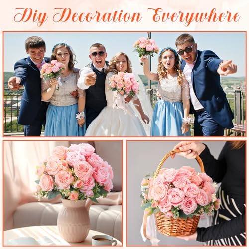 Geosar 8 Bundles Artificial Peonies Flowers,Peach Pink, Light Pink - Image 6