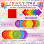 144 Pcs 48 Guests Rainbow Party Supplies Paper Plates and Napkins - Image 2