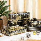 WRAPAHOLIC 30 Inch Christmas Wrapping Paper Roll - Jumbo Roll Black Gold Christmas Sleigh Holiday Design with Metallic Foil Shine - 4 Rolls - 30 Inch x 120 Inch Per Roll - Image 3