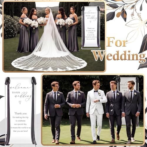 Floral Wedding Welcome Sign Stand with Satin Ribbon, Black - Image 3