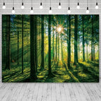 10x7ft Spring Backdrop Green Forest Scenery Photography Background Sunshine Trees Woodland Nature Landscape Wedding Banner Decorations Kids Birthday Baby Shower Portrait Photo Booth Prop - Image 3