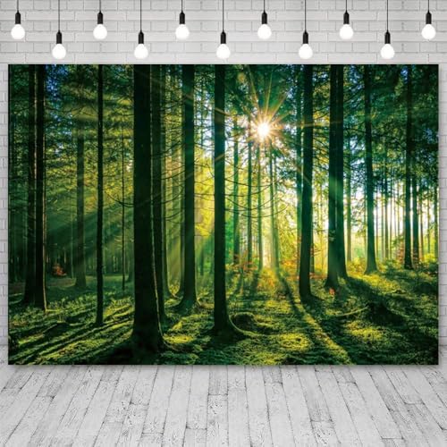 10x5ft Spring Backdrop Green Forest Scenery Photography Background Sunshine Trees Woodland Nature Landscape Wedding Banner Decorations Kids Birthday Baby Shower Portrait Photo Booth Prop - Image 3